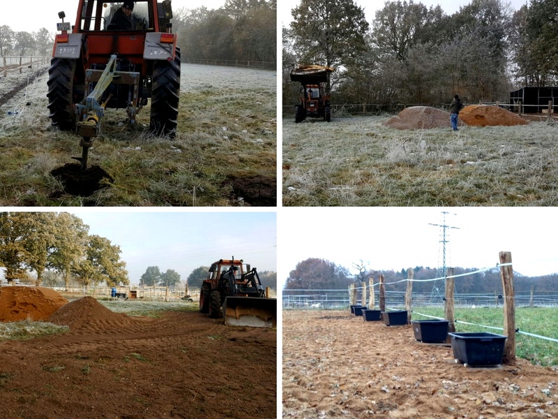 Paddockbau mit Pfosten, Sand und Kies